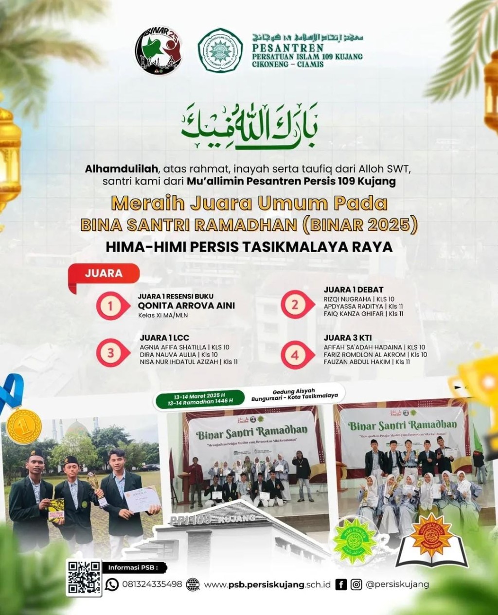 Bangga! Santri Persis 109 Kujang Meraih Juara Umum BINAR 2025