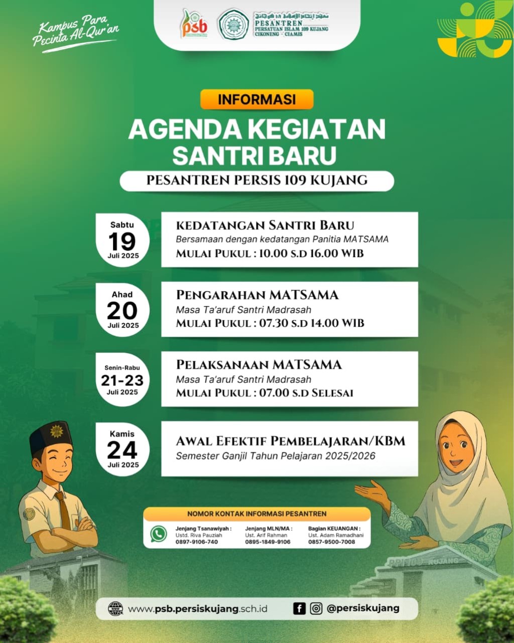 Siap Beradaptasi: Ini Dia Rangkaian Jadwal Kegiatan Awal Santri Baru Persis 109 Kujang